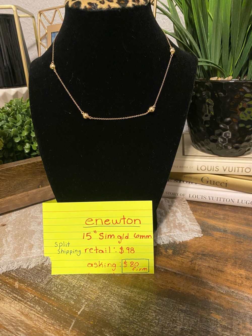 enewton, Gold Beaded Station Necklace - 15" Elegant Chain